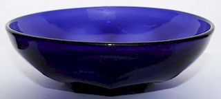 19th c pattern molded Pittsburg pan made from an 8 panel tumbler mold, deep cobalt blue glass, Pittsburg type pontil, dia 5”,