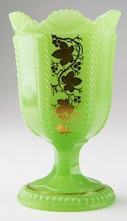 19th c pattern molded spooner, jade colored cable pattern, gold decoration, Boston & Sandwich Glass co ht 5.75”, Dr Oliver Ea