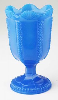 19th c pattern molded spooner, dark opaque blue colored cable pattern, Boston & Sandwich Glass Co, ht 5.75”, Dr Oliver Eastma
