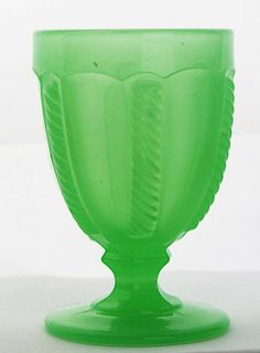 19th c pattern molded egg cup, bright light jade green cable pattern, Boston & Sandwich Glass Co, ht 3 3/4”, Dr Oliver Eastma