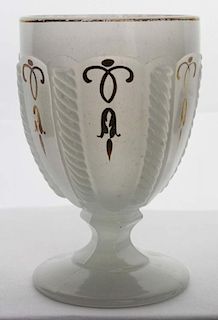 19th c pattern molded egg cup, clambroth cable pattern, gold decoration, Boston & Sandwich Glass Co, ht 3 3/4”, Dr Oliver Eas