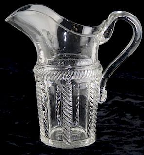 19th c pattern molded pitcher with applied handle, clear cable pattern pressed flint glass, Boston & Sandwich Glass Co, ht 8