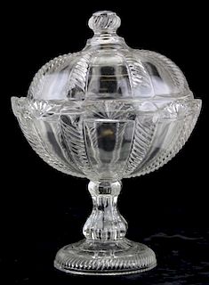 19th c pattern molded footed compote w/ lid, clear cable pattern pressed flint glass, Boston & Sandwich Glass Co, ht 10.5”, D
