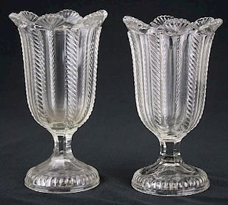 two 19th c pattern molded celery vases, clear cable pattern pressed flint glass, Boston & Sandwich Glass Co, ht 8” to 8.5”, D