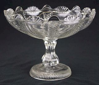 19th c pattern molded footed compote, clear cable pattern pressed flint glass, round base, Boston & Sandwich Glass Co, dia 10
