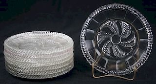 set of eight 19th c pattern molded plates, clear cable pattern pressed flint glass, Boston & Sandwich Glass Co, dia 6 ¼”, Dr