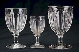 thirteen 19th c pattern molded goblets & wines, clear cable pattern pressed flint glass, Boston & Sandwich Glass co, hts 5.5”