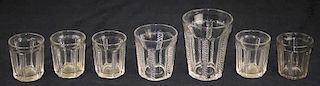 seven pattern molded tumblers including rare oversized example, clear cable pattern pressed flint glass, Boston & Sandwich Gl
