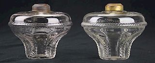 pr of 19th c pattern molded bracket lamps, clear cable pattern pressed flint glass, Boston & Sandwich Glass Co, dia 5.5”, Dr
