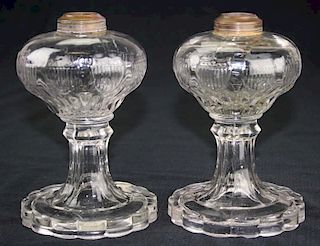 pr of 19th c pattern molded fluid lamps, Federal shield pattern, ht 6 1/4”, Dr Oliver Eastman collection, one w/ normal wear,