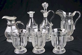 seven pieces of 19th c pattern molded table ware, clear cable pattern pressed flint glass, Boston & Sandwich Glass Co, hts 4”