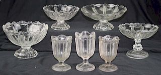 seven pieces of 19th c pattern molded table ware, clear cable pattern pressed flint glass, Boston & Sandwich Glass Co, hts 4”
