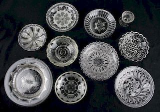 19th c pressed glass cup plates, sauce dishes, etc, some Boston & Sandwich Glass Co, Dr Oliver Eastman collection, some edge