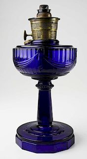 Aladdin Lincoln Drape oil lamp, deep cobalt blue glass, ht 10” without burner, undamaged
