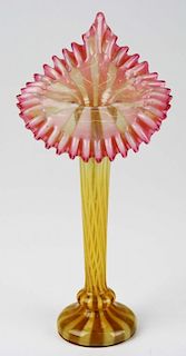 late 19th c triple cased glass jack in the pulpit vase with open pontil, ht 10.5”, undamaged