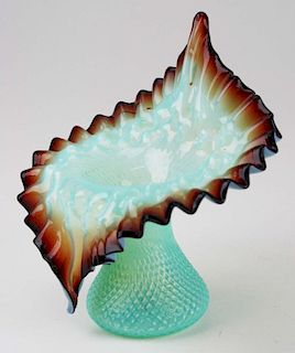late 19th c cased & pattern molded fiery opalescent glass jack in the pulpit vase, open pontil, ht 7 1/4”, undamaged