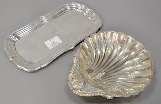 Two sterling silver pieces including shell dish (lg. 8") and a small tray (lg. 10"). 14.5 t oz.