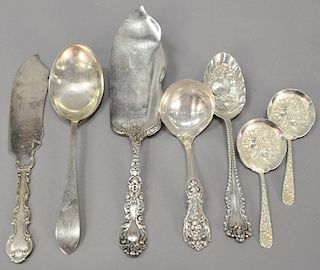 Group of seven sterling silver serving pieces to include Gorham pie server, 16.2 t oz.