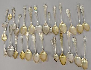 Twenty-seven sterling silver souvenir spoons and demitasse spoons, 11.85 t oz.