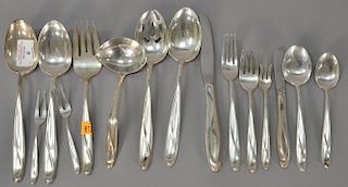 Reed & Barton sterling silver flatware set to include ten dinner forks, ten lunch forks, ten cocktail forks, thirteen teaspoons, ele...