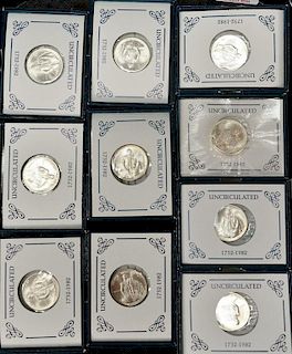 Ten silver George Washington commemorative silver half dollars, 1982, unc.