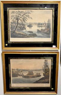 After William Guy Wall (1792-1864), pair of hand colored aquatints, "View Near Fort Miller" and "Glens Falls", by John Hill, sight s...