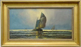 James G. Tyler, Vessel Coming in at Dusk, oil on canvas, signed lower right James G. Tyler, 12" x 24".