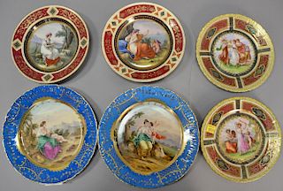 Group of six Royal Vienna pictorial porcelain plates with hand painted gilt and medallion scenes "Cupid and Cephisa". dia. 7 1/4" to...