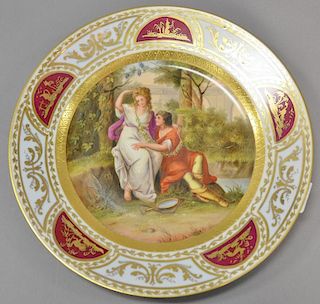 Royal Vienna pictorial porcelain plate with hand gilt and painted romantic scene "Rinaldo". dia. 9 1/2"