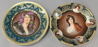 Two Royal Vienna portrait plates, one having multiple portraits marked Royal Vienna Bavaria (dia. 9 1/2") and the other of a woman w...