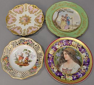 Group of twelve pictorial porcelain plates including three marked Haviland Limoges, three with romantic scenes signed Brieux, Lahoche & Pan...