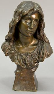 Paul Eugene Mengin (1853-1937) bronze bust of a maiden, signed on side of base: P. Mengin, ht. 7 3/4"