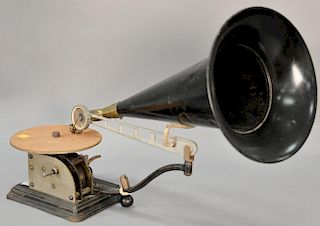 Antique openwork disc phonograph with horn by North American Phonograph Co., circa 1905. ht. 15", lg. 22"