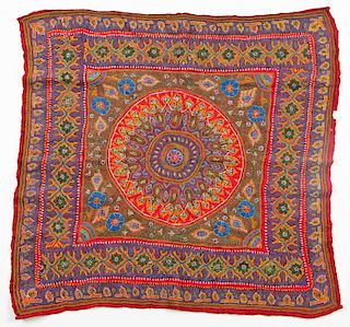 Antique Persian Kerman Embroidery: 33'' x 33"