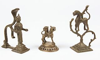 3 Figural Bronze Lamps and Stand, Ca. 1800-1850