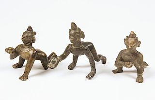 3 19th C. Bronze Baby Krishna Statues