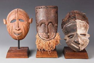 3 African Masks on Stands