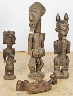 4 Hemba Luba African Carved Wood Artifacts
