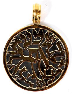 14KT YELLOW AND WHITE GOLD HEBREW PENDANT
