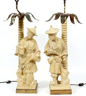CHINESE FIGURAL LAMPS TWO PIECES
