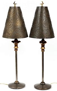 CAST AND WROUGHT METAL HALL LAMPS PAIR