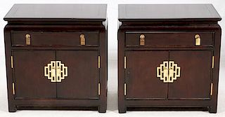 CHINESE TEAKWOOD NIGHT STANDS TWO PIECES