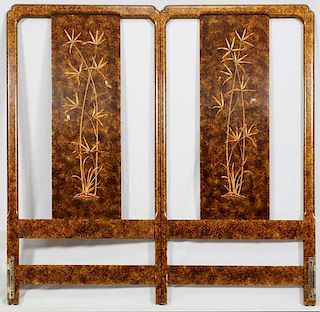 CHINESE STYLE BED GILT PAINTED LACQUER HEADBOARDS