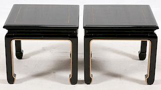 BLACK LACQUER CHINESE COFFEE TABLES PAIR