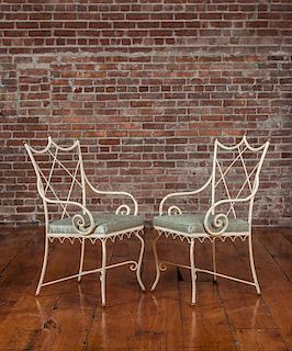 Pair of White Painted Metal Armchairs