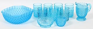 VICTORIAN BLUE HOBNAIL GLASSWARE C.1870 11 PIECES