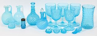 VICTORIAN BLUE GLASS TABLEWARE 16 PIECES