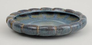 Fulper Blue-Green Dapple-Glazed Pottery Low Footed Bowl