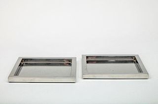 Attributed to Willy Rizzo Pair of Polished Stainless Steel Trays