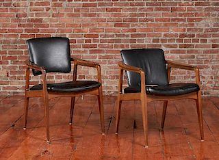 Pair of John Stuart Stained Beech Armchairs, in the Style of Sigvard Bernadotte
